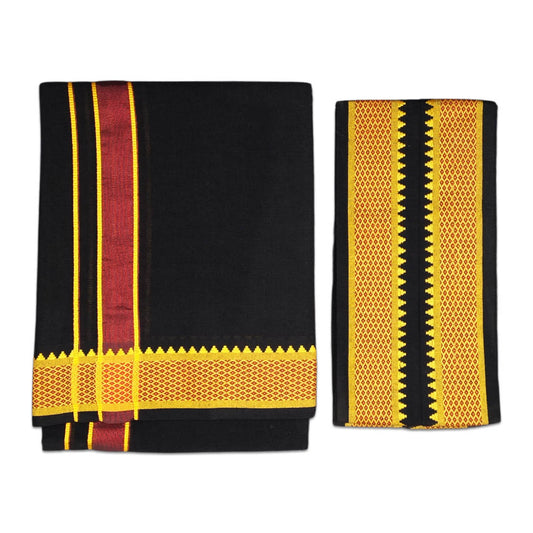 Black Color Mayilkan Cotton Lungi/Dhoti + Towel Combo